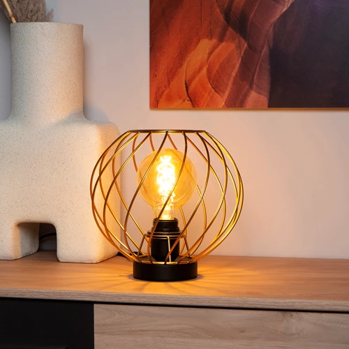 Lucide DANZA - Lámpara de mesa - Ø 25 cm - 1xE27 - Oro mate / Latón - ambiente 1